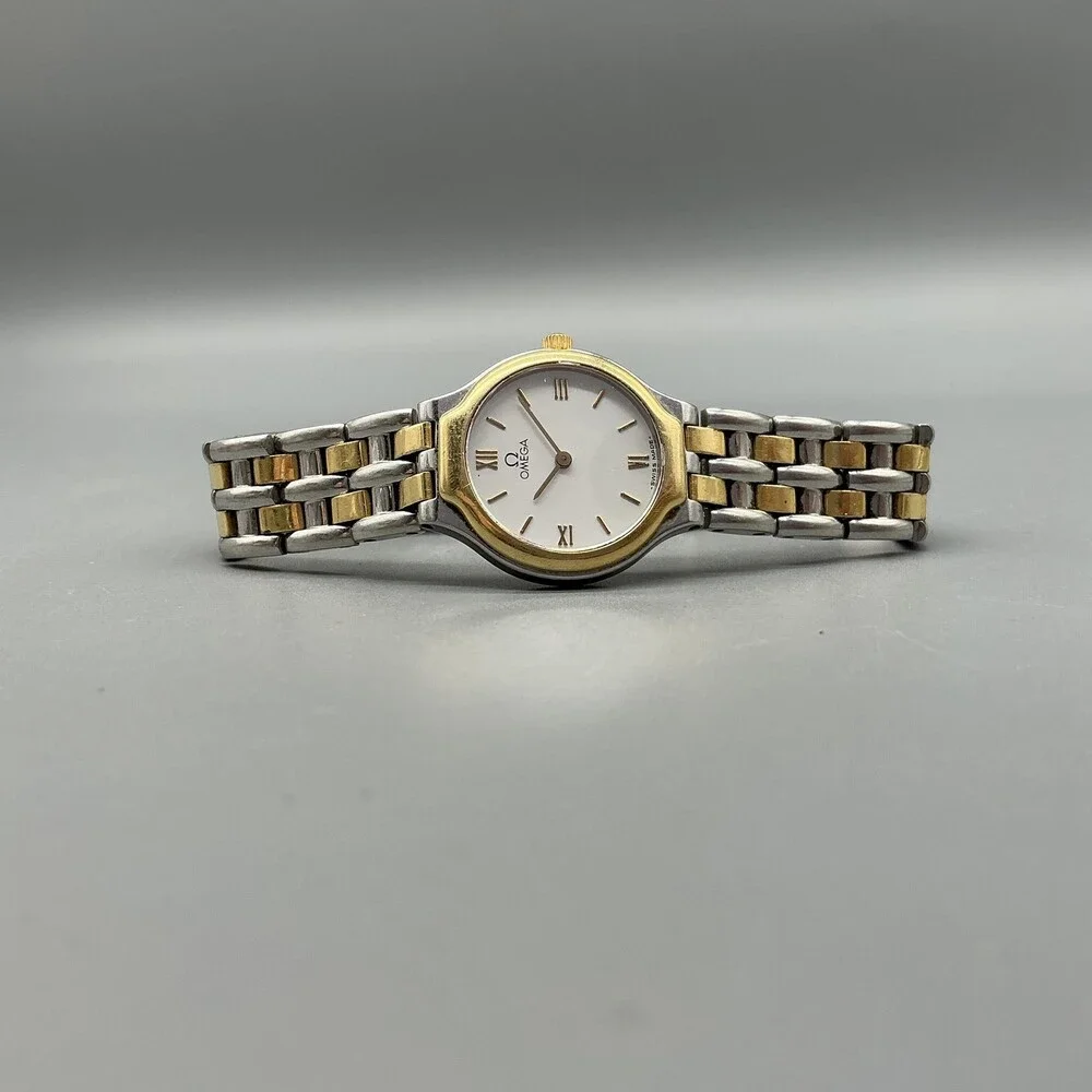 Vintage Omega De Ville Womens Watch 23mm White Dial Two Tone New Battery 6.25